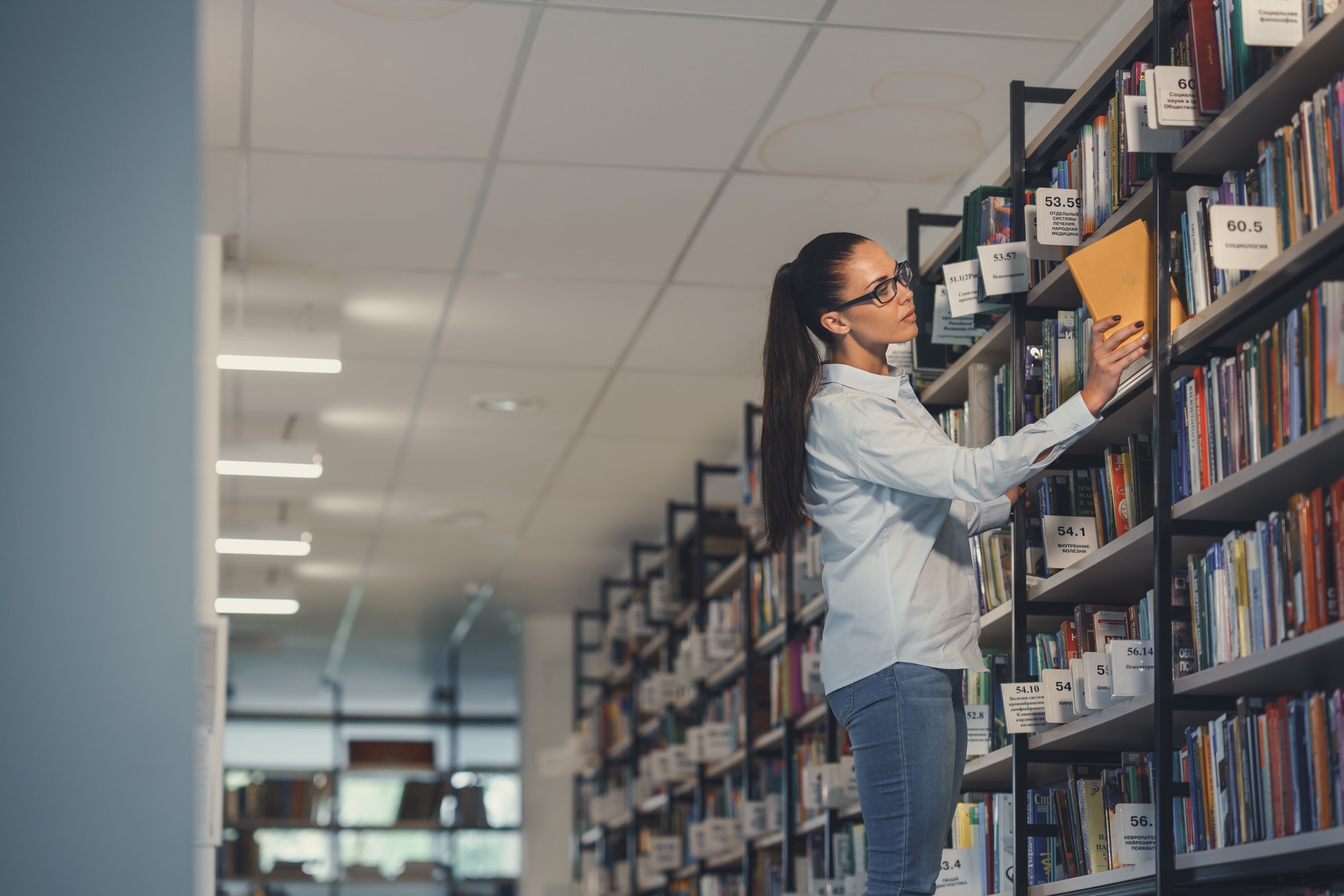 Student in a library